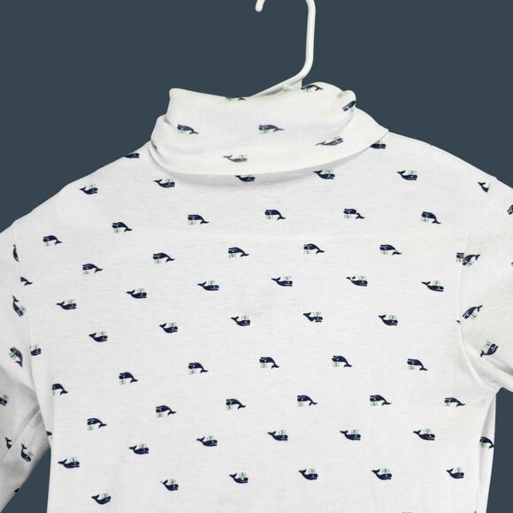Womens Vintage Currants By Jeri Jo Turtleneck Top Large White & Blue Whale Print - Picture 5 of 6